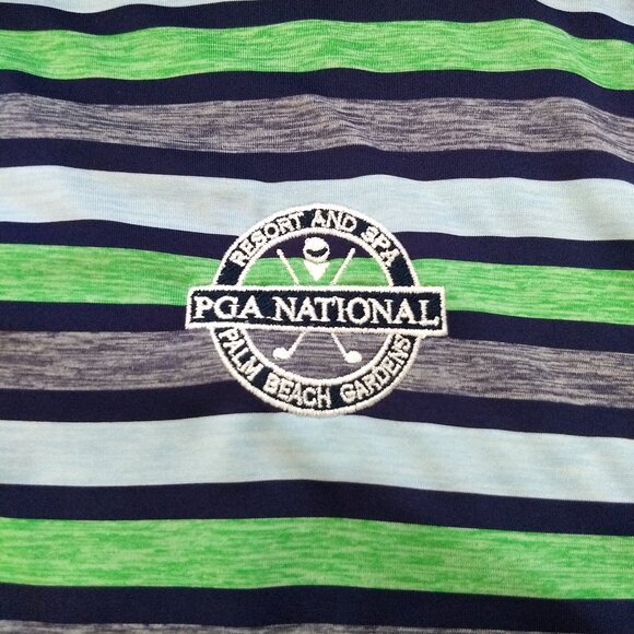 Footjoy Striped Green Blue Polo Embroidered Logo PGA National Size Medium	Collar - Picture 7 of 12